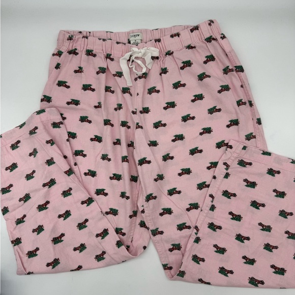 J Crew Factory Flannel Sleepwear Pants Red Car Christmas Tree Pink Size M - Picture 2 of 9
